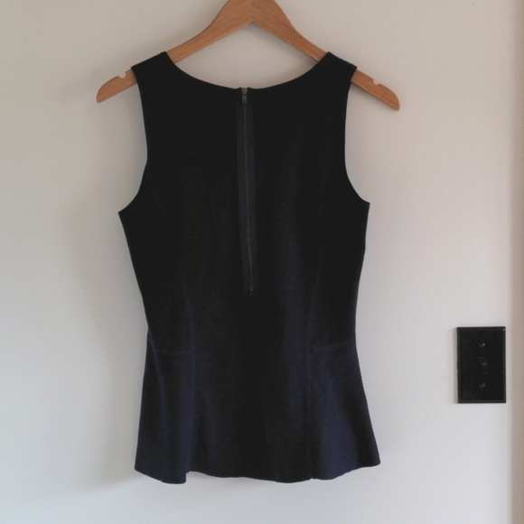 Eileen Fisher Navy Silk Cotton Interlock Knit Back Zipper Sleeveless Blouse - Picture 4 of 4